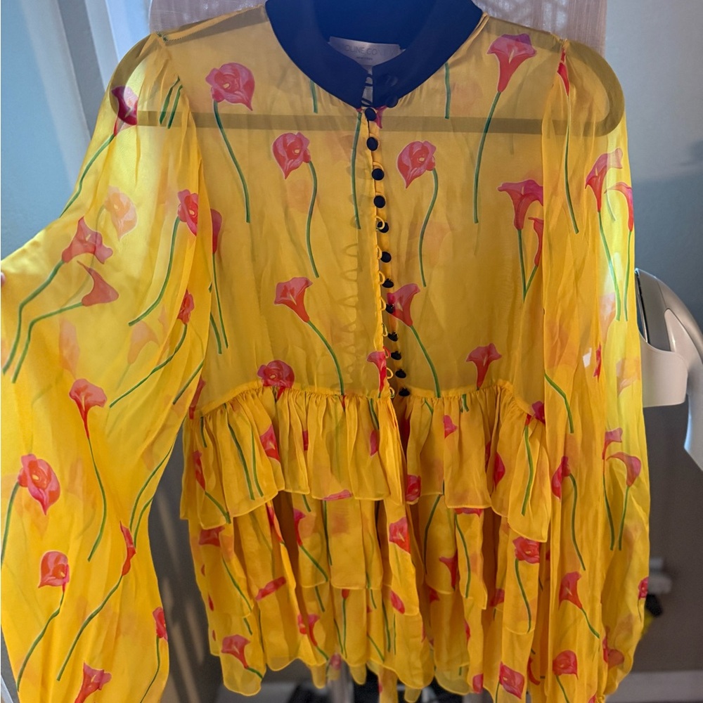 Caroline Constas Yellow Floral Blouse - Picture 2 of 4